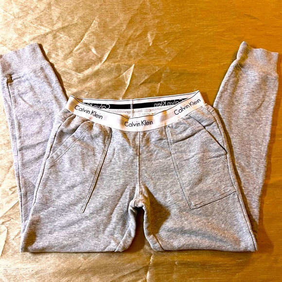 - CALVIN KLEIN GRAY “LOGO WAISTBAND” TAPERED JOGGERS/SWEATPANTS - Picture 1 of 7